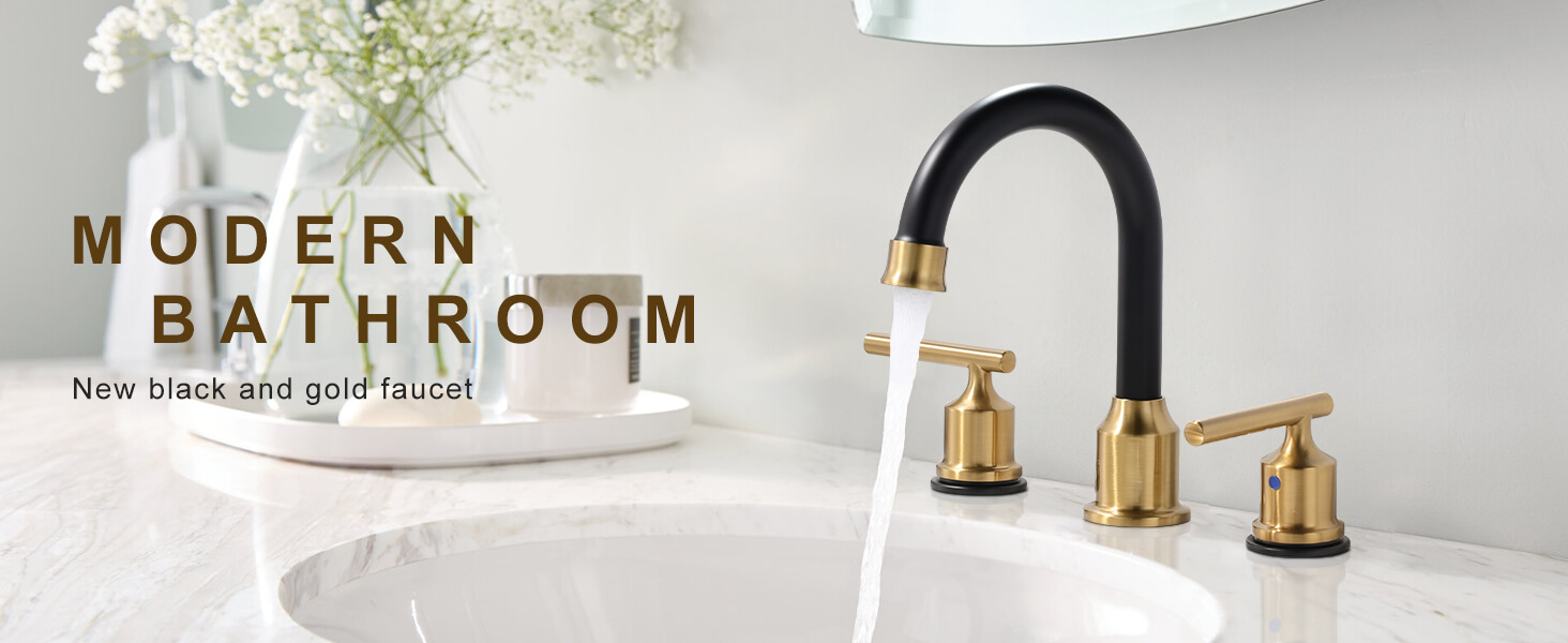 wowow 3 hole black and gold widespread bathroom faucet