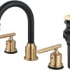 wowow 3 hole black and gold widespread bathroom faucet