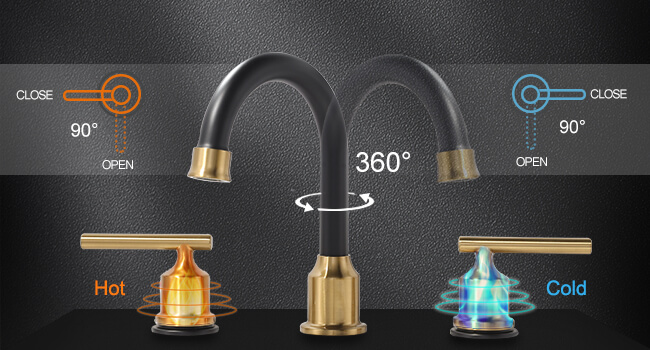 wowow 3 hole black and gold widespread bathroom faucet