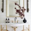 wowow 3 hole black and gold widespread bathroom faucet