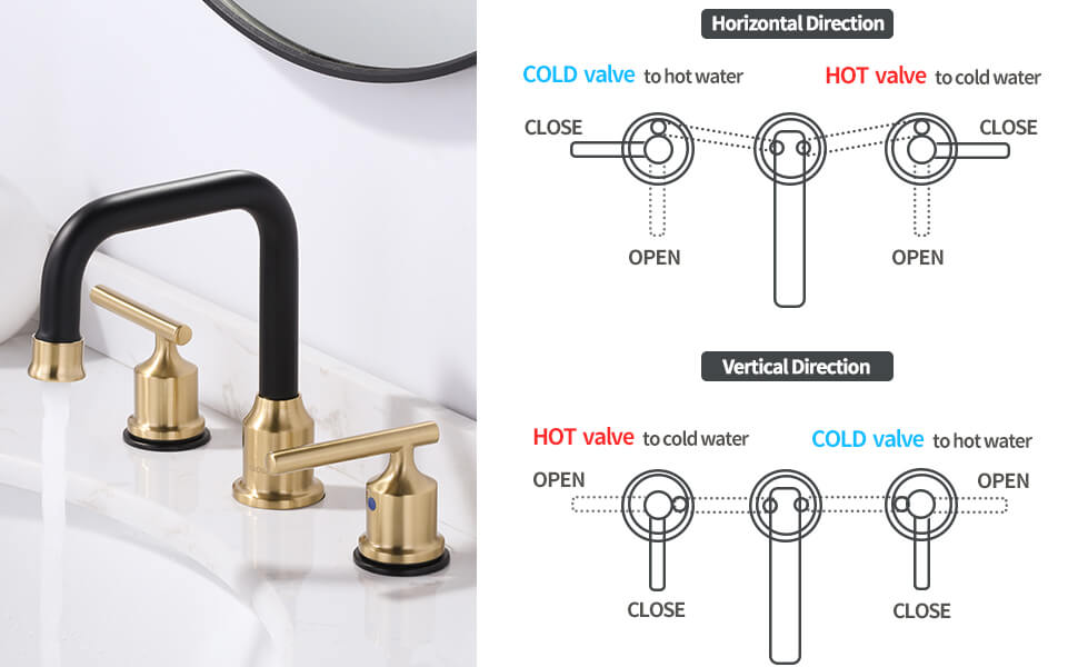 wowow black and gold widespread bathroom sink faucet