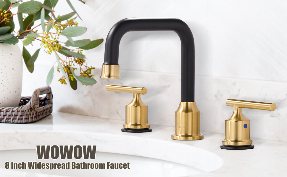 wowow black and gold widespread bathroom sink faucet