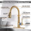 wowow brushed gold kitchen sink faucet with pull down sprayer