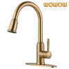 wowow high arc brushed gold pull down kitchen faucet