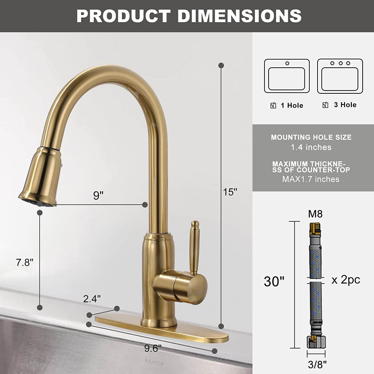 wowow high arc brushed gold pull down kitchen faucet