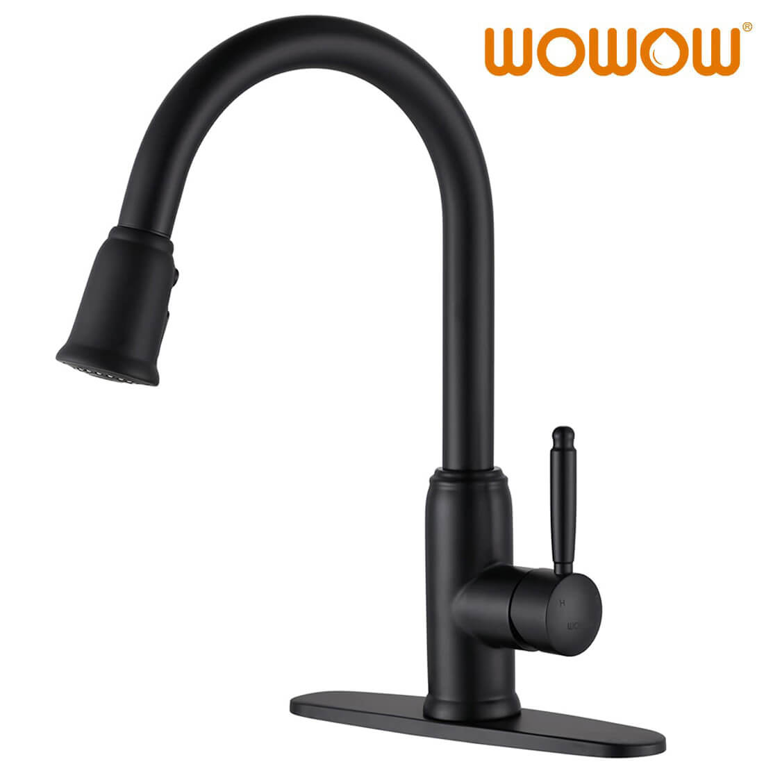 wowow high arc matte black kitchen faucet with pull down sprayer