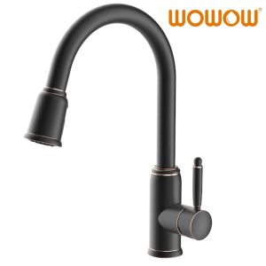 wowow high arc oil rubbed bronze kitchen faucet with pull down sprayer