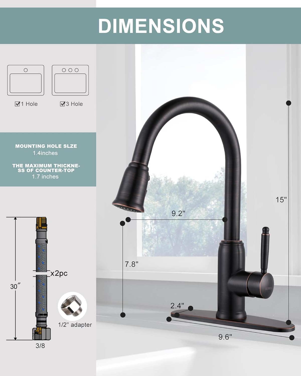 wowow high arc oil rubbed bronze kitchen faucet with pull down sprayer 2 1