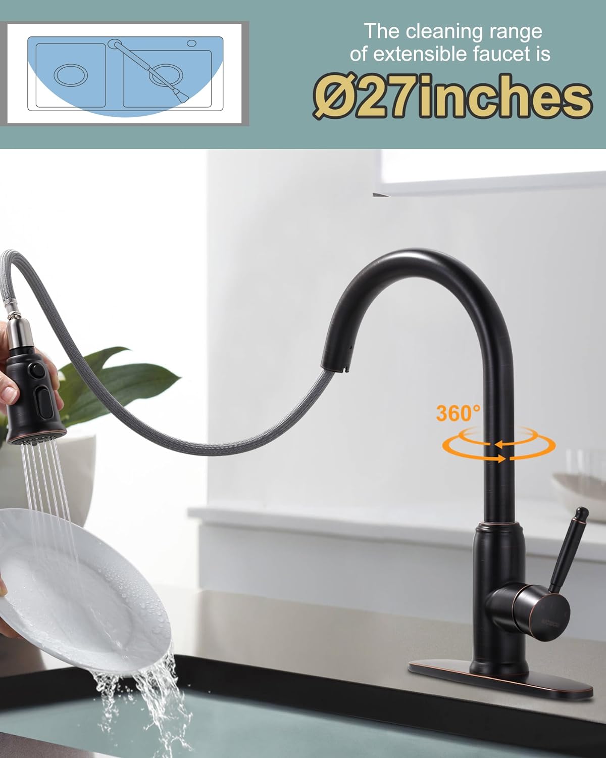 wowow high arc oil rubbed bronze kitchen faucet with pull down sprayer 5