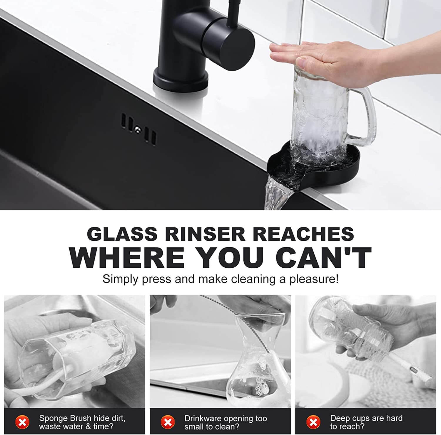 wowow matte black stainless steel glass rinser