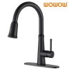 wowow single handle matte black pull down kitchen sink faucet