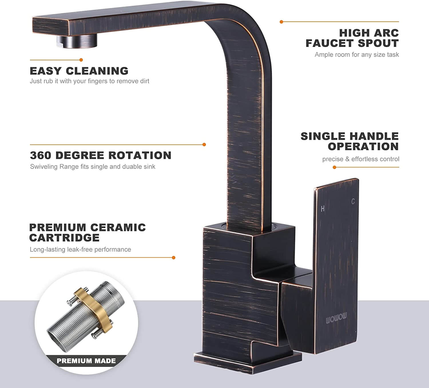 wowow single hole modern oil rubbed bronze bar sink faucet