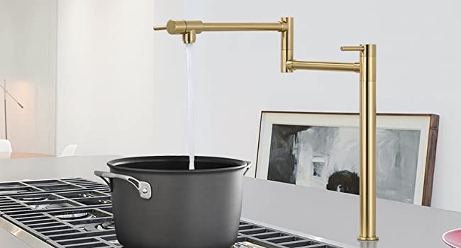 wowow brushed gold deck mount pot filler faucet over stove 1 1