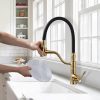 wowow brushed gold high arc single handle kitchen faucet with sprayer