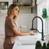 wowow matte black high arc single handle kitchen faucet with sprayer