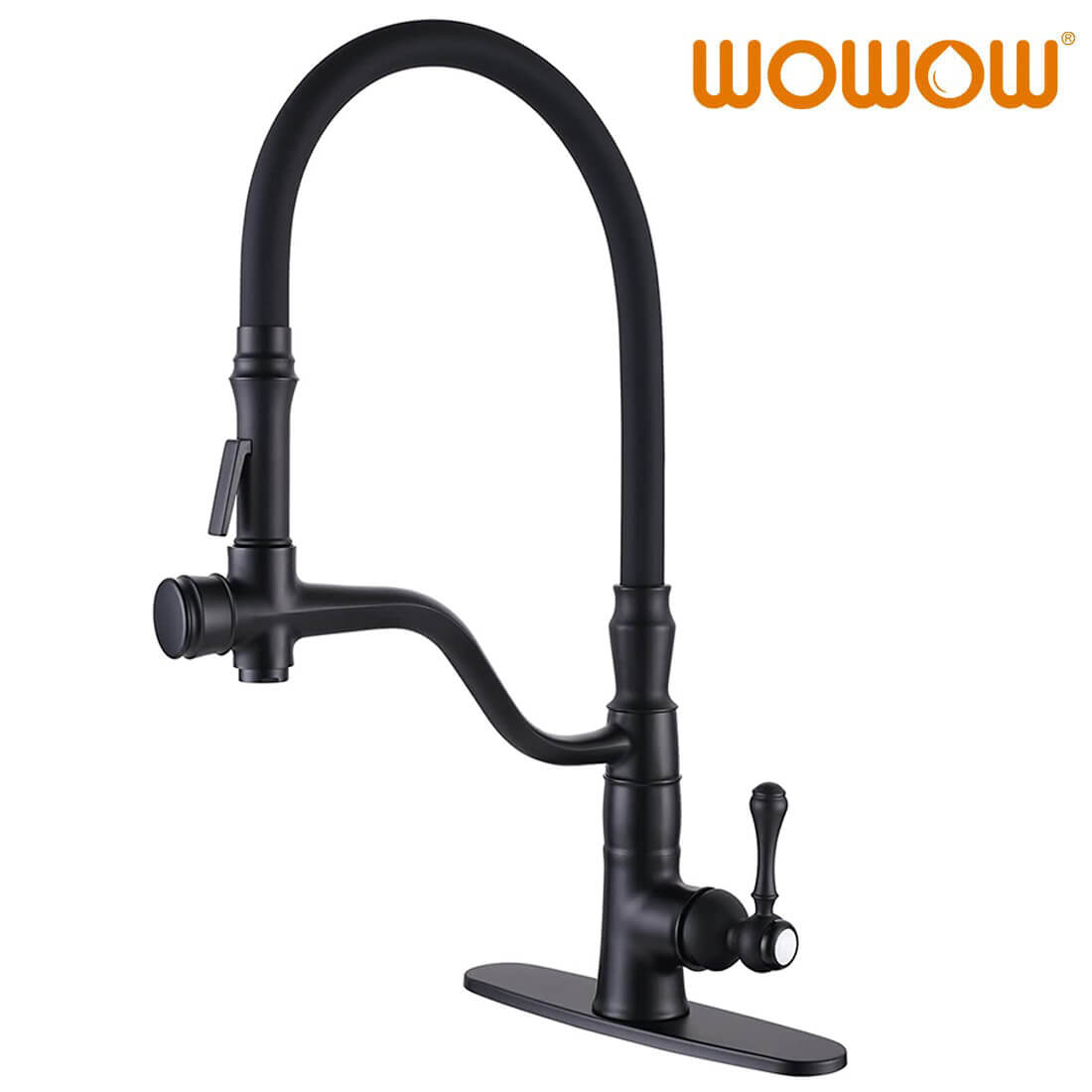 wowow matte black high arc single handle kitchen faucet with sprayer