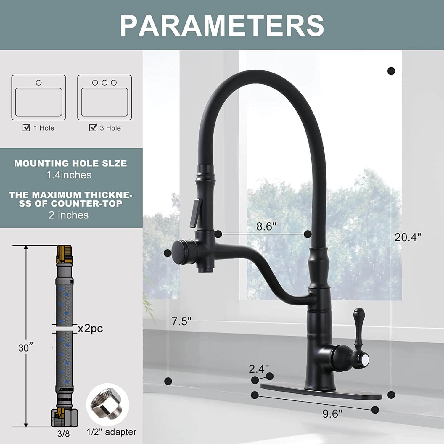 wowow matte black high arc single handle kitchen faucet with sprayer