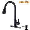 wowow matte black pull down kitchen sink faucet with soap dispenser