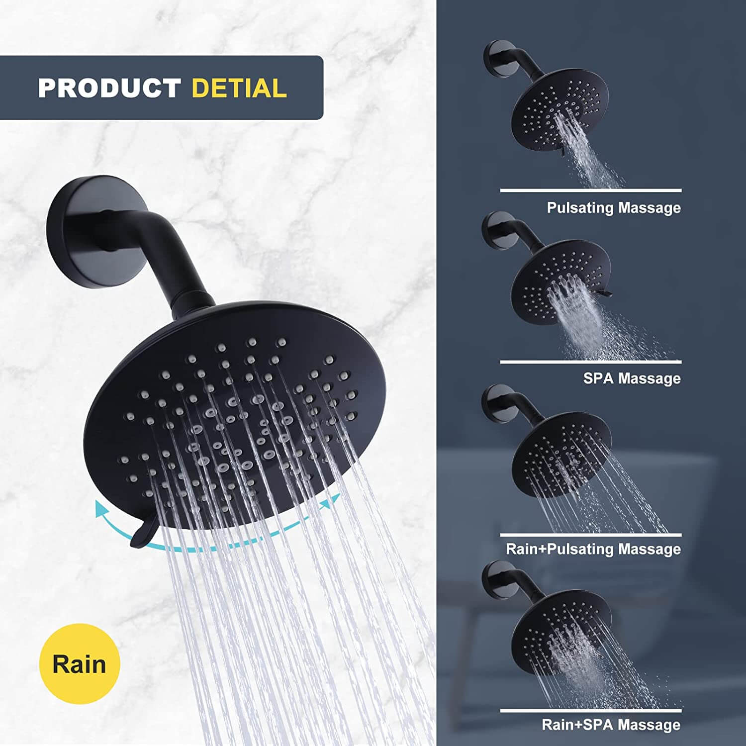 wowow wall mount black shower system