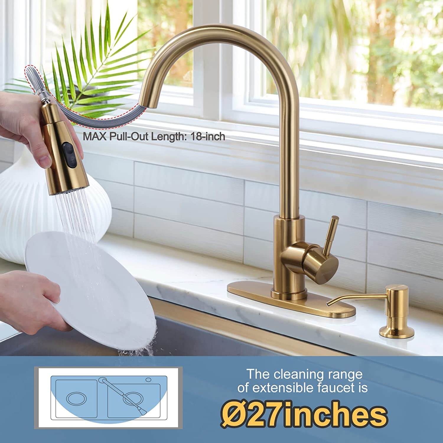 wowow brushed gold single handle luxurious pull down kitchen sink faucet