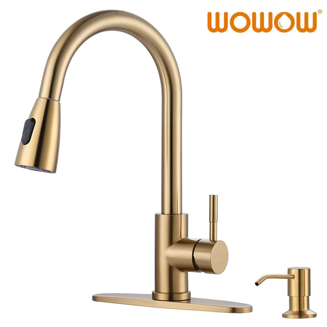 wowow brushed gold single handle luxurious pull down kitchen sink faucet