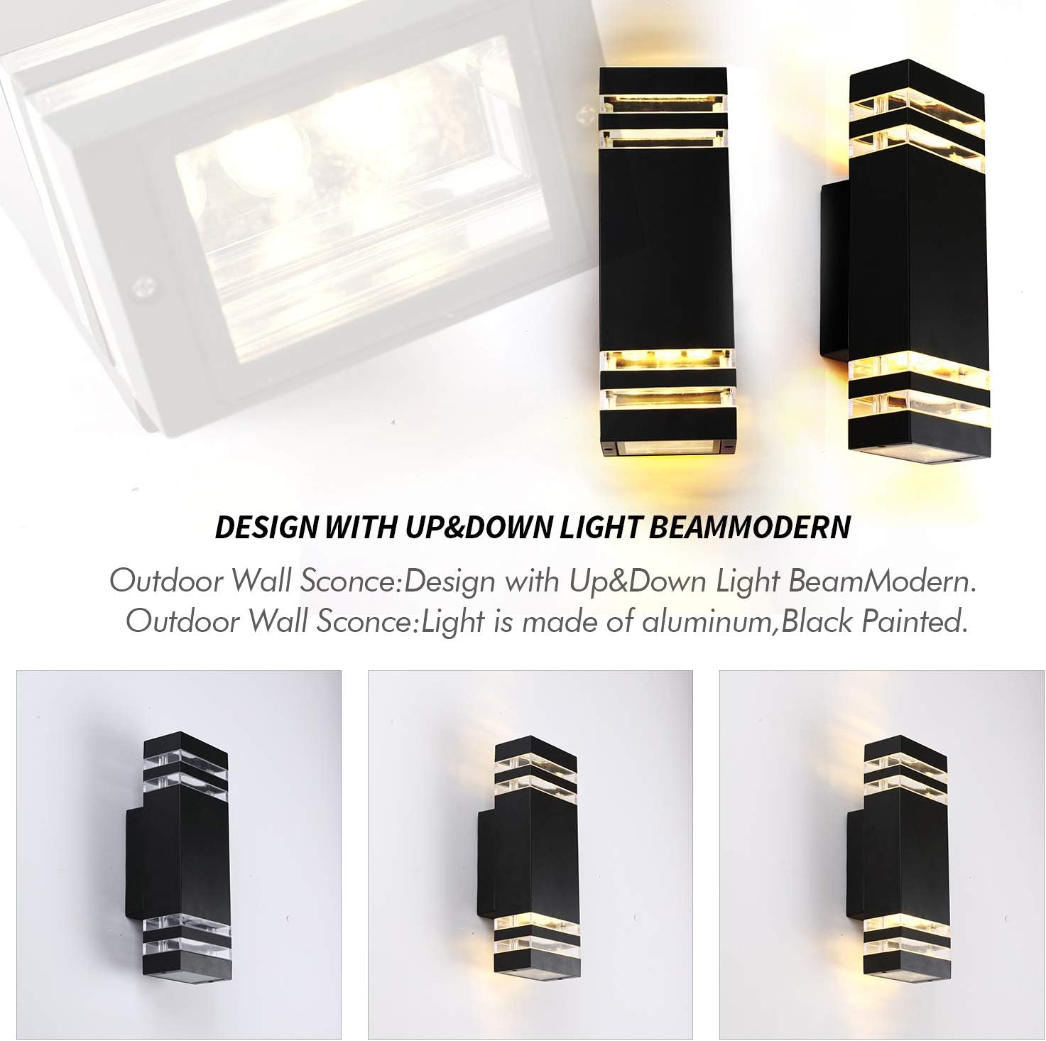 WOWOW LED Black Lines Modern IP65 Waterproof Up and Down Wall Light, 12W, 2700K 18 wowow led black lines modern ip65 waterproof up and down wall light 2 1