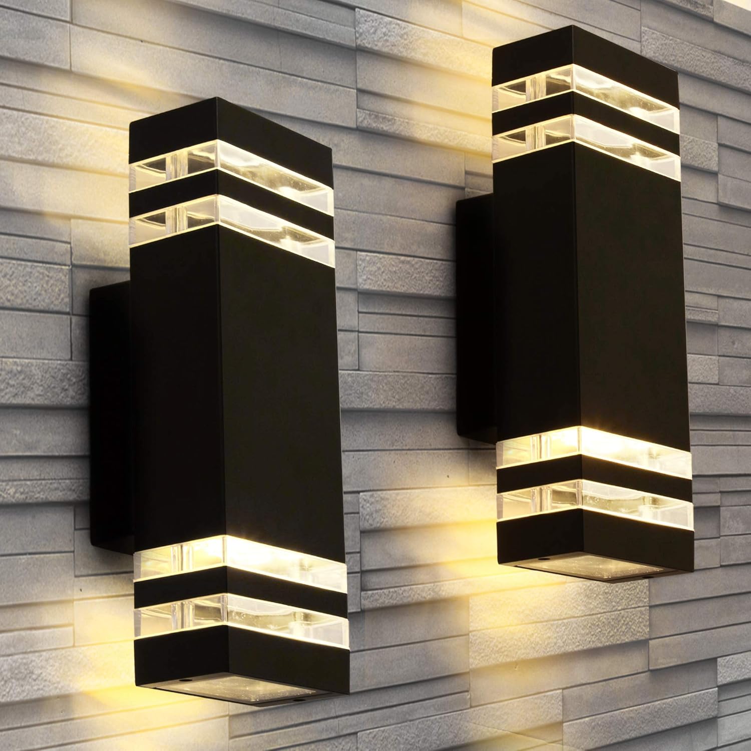WOWOW LED Black Lines Modern IP65 Waterproof Up and Down Wall Light, 12W, 2700K WOWOW LED Black Lines Modern IP65 Waterproof Up and Down Wall Light, 12W, 2700K