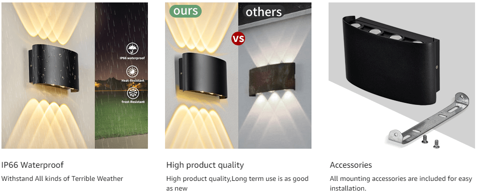 Modern Black Outdoor Up Down Porch Wall Light, 3000K, 6-8W - Lighting Fixtures - 1