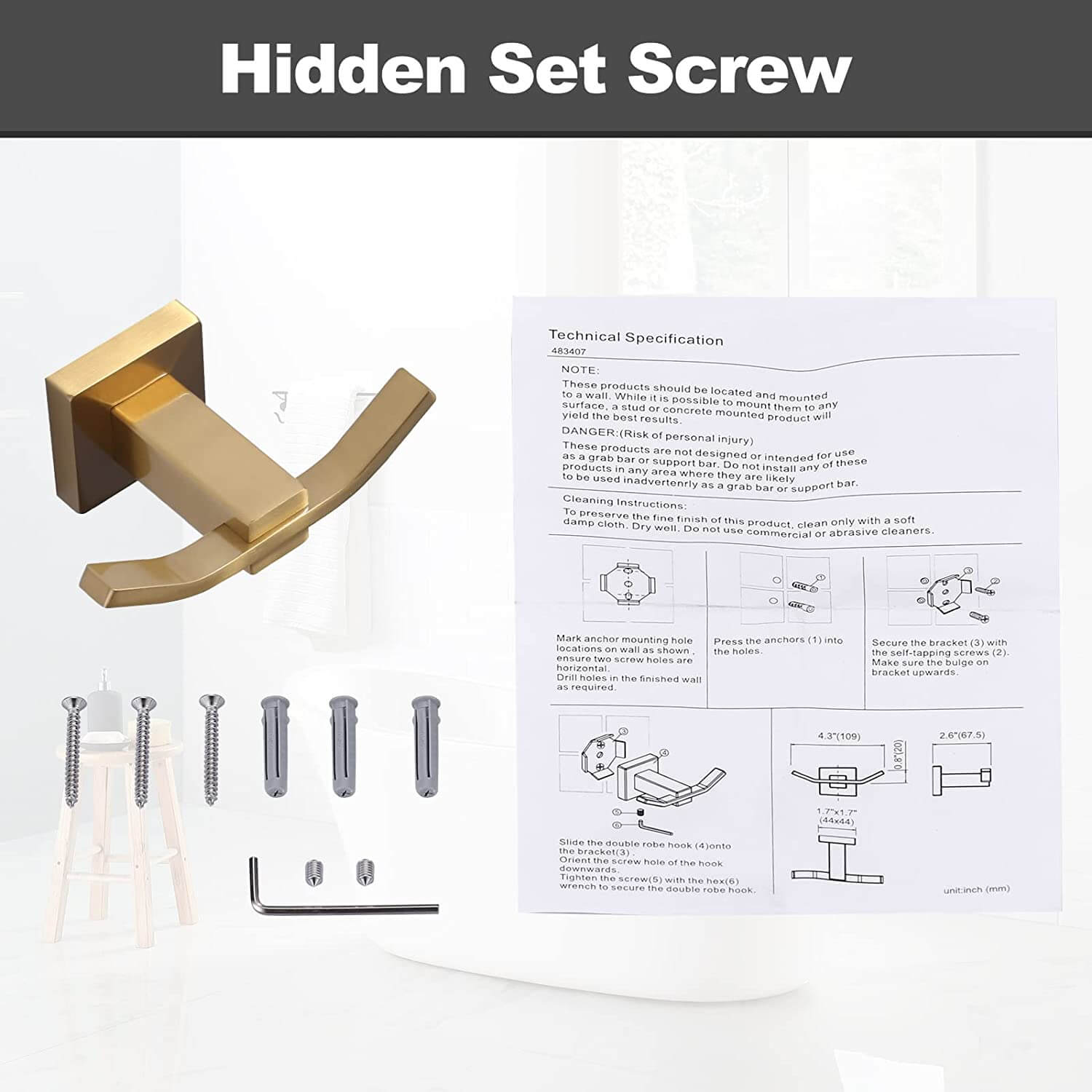 wowow brushed gold sus 304 stainless steel double towel hooks 1