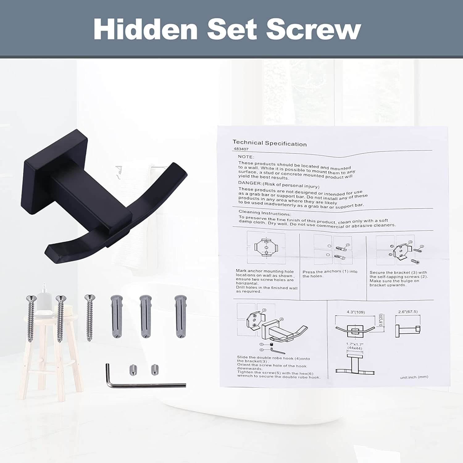 wowow matte black sus 304 stainless steel double towel hooks 10