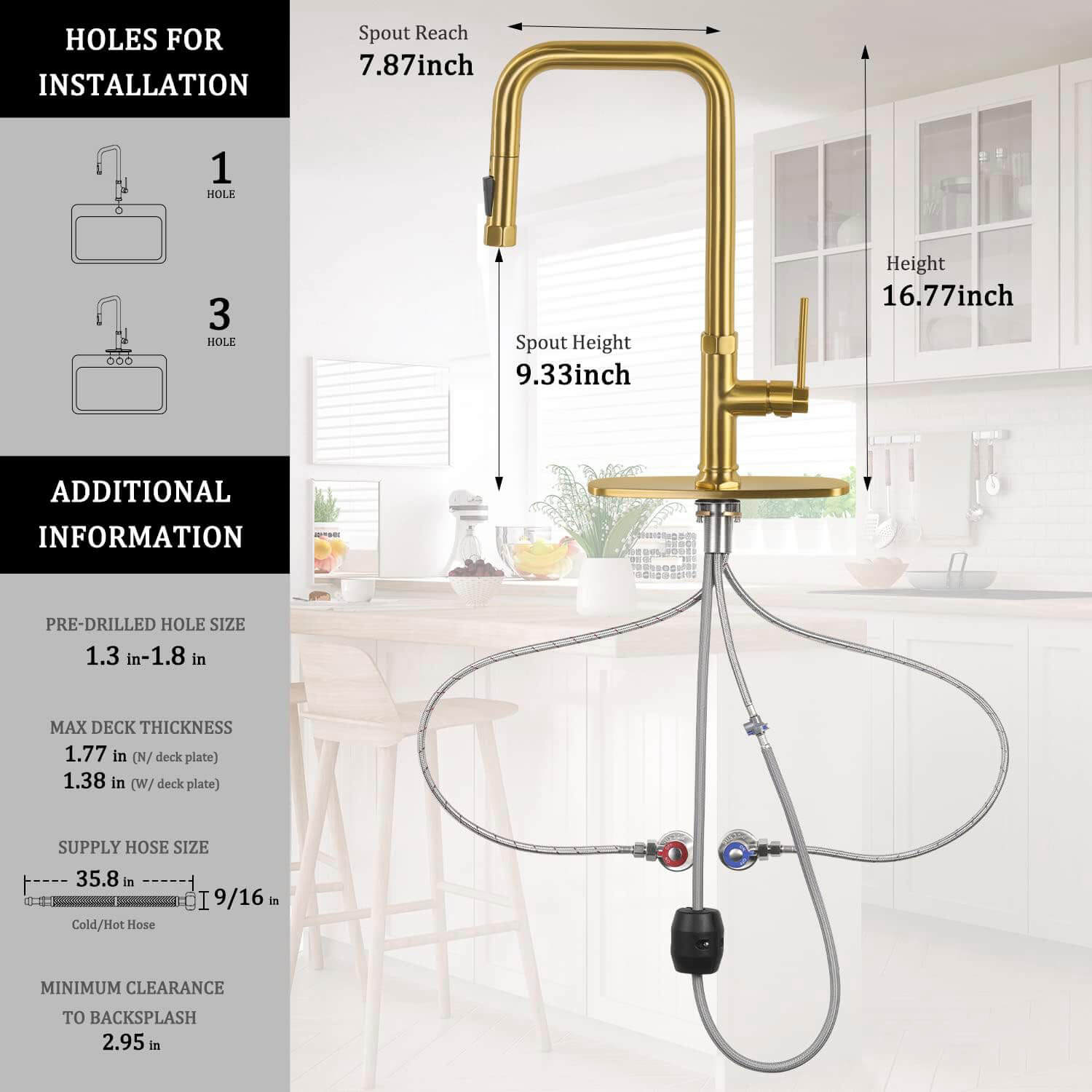 wowow brushed gold kitchen sink faucet with pull down sprayer dual function 1