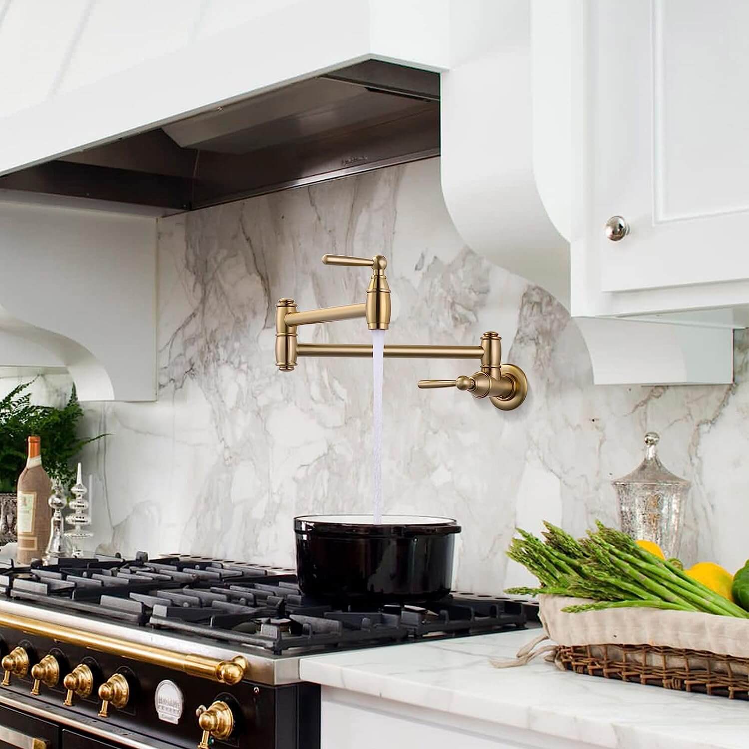 wowow brushed gold pot filler faucet wall mount kitchen folding faucet 2 handles 3
