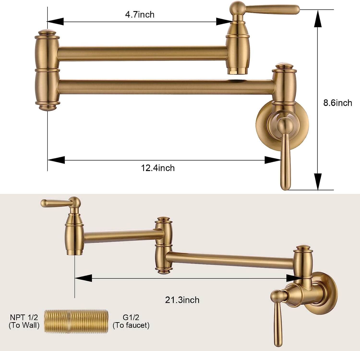 wowow brushed gold pot filler faucet wall mount kitchen folding faucet 2 handles 6