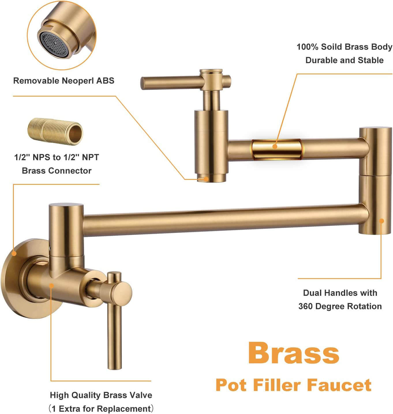 wowow brushed gold wall mount pot filler faucet above stove 4