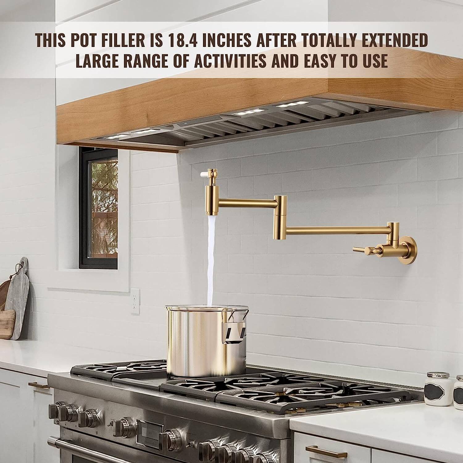 wowow brushed gold wall mount pot filler faucet above stove 5