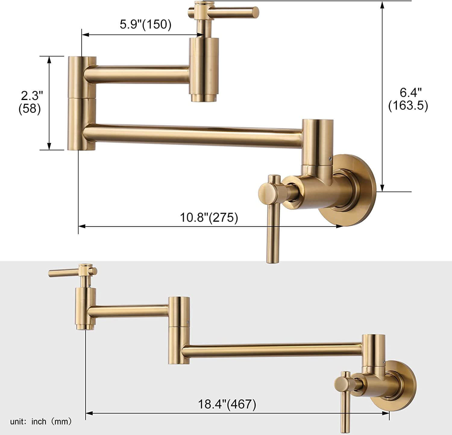 wowow brushed gold wall mount pot filler faucet above stove 6