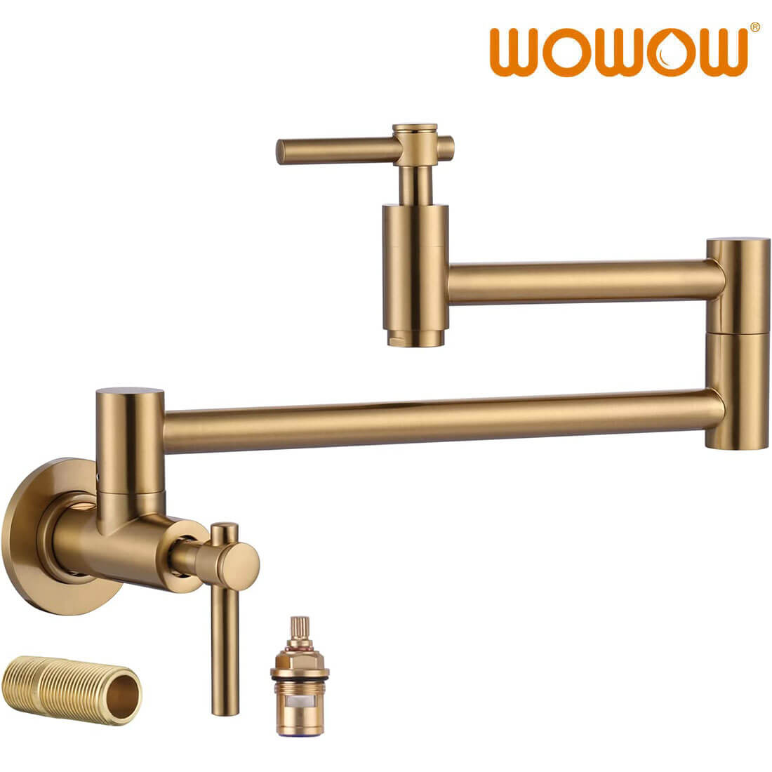 wowow brushed gold wall mount pot filler faucet above stove 8