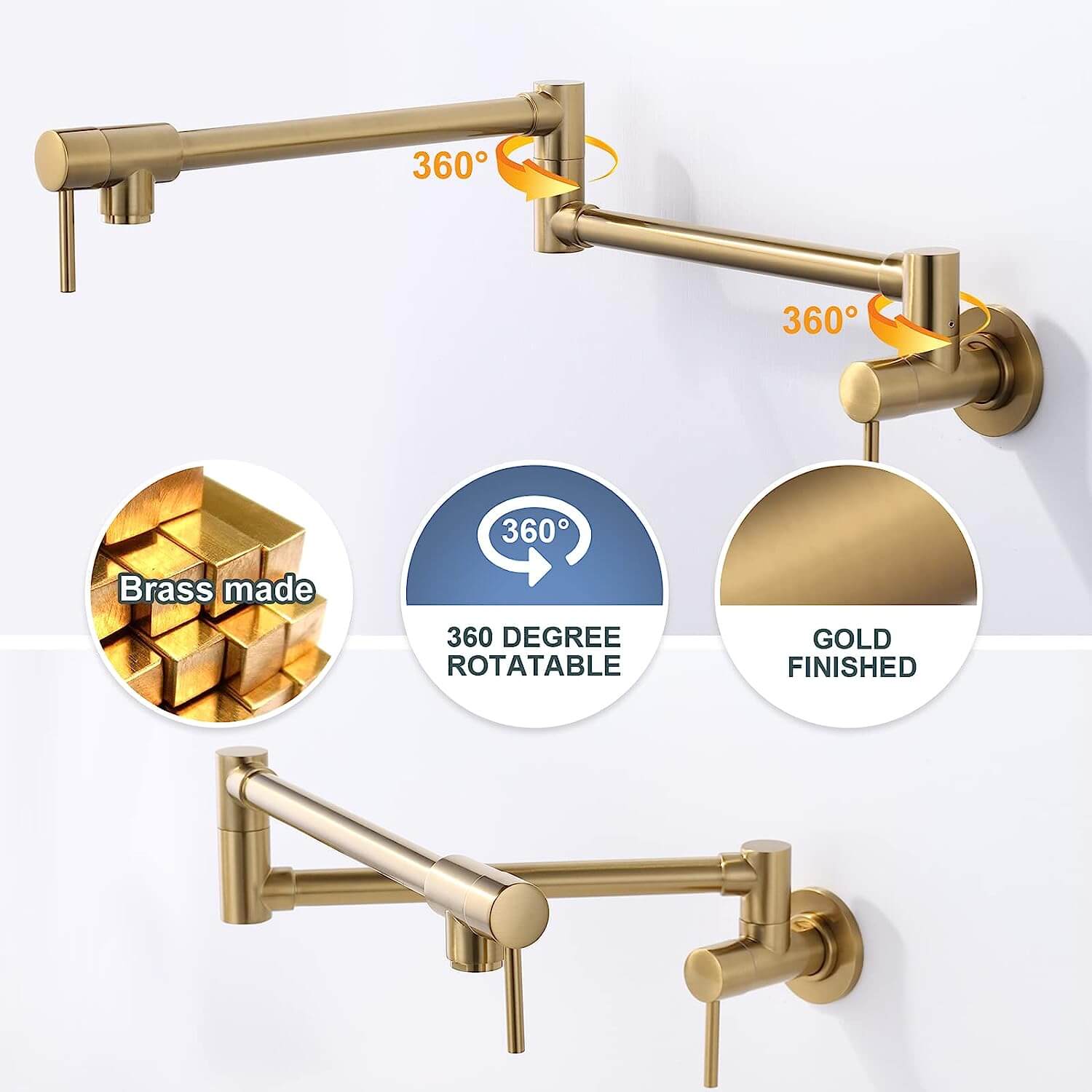 wowow brushed gold wall mounted stretchable folding pot filler faucet 4