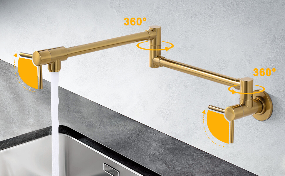 wowow brushed gold wall mounted stretchable folding pot filler faucet 8