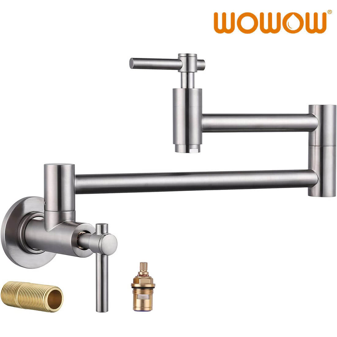 wowow brushed nickel wall mount pot filler faucet 10