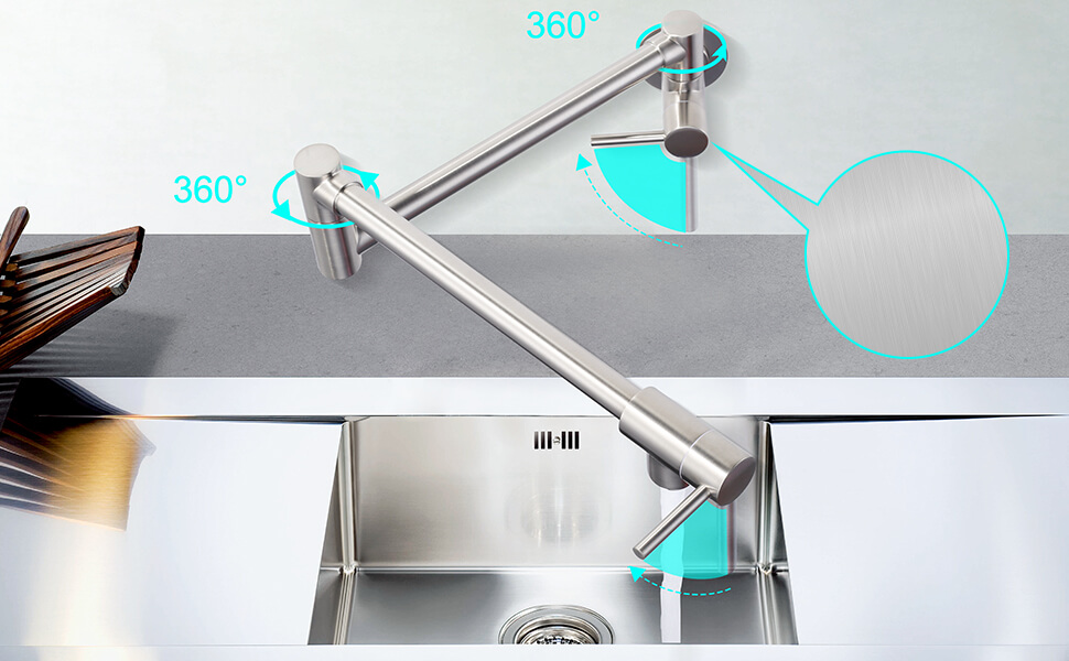 Brushed Nickel Wall Mounted Pot Filler Faucet with Two Handles for Sink Stove - Kitchen Faucets - 3
