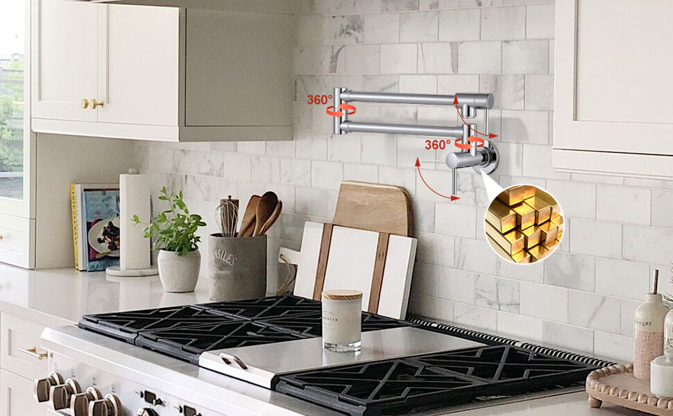 wowow chrome wall mounted stretchable folding pot filler faucet over stove 9