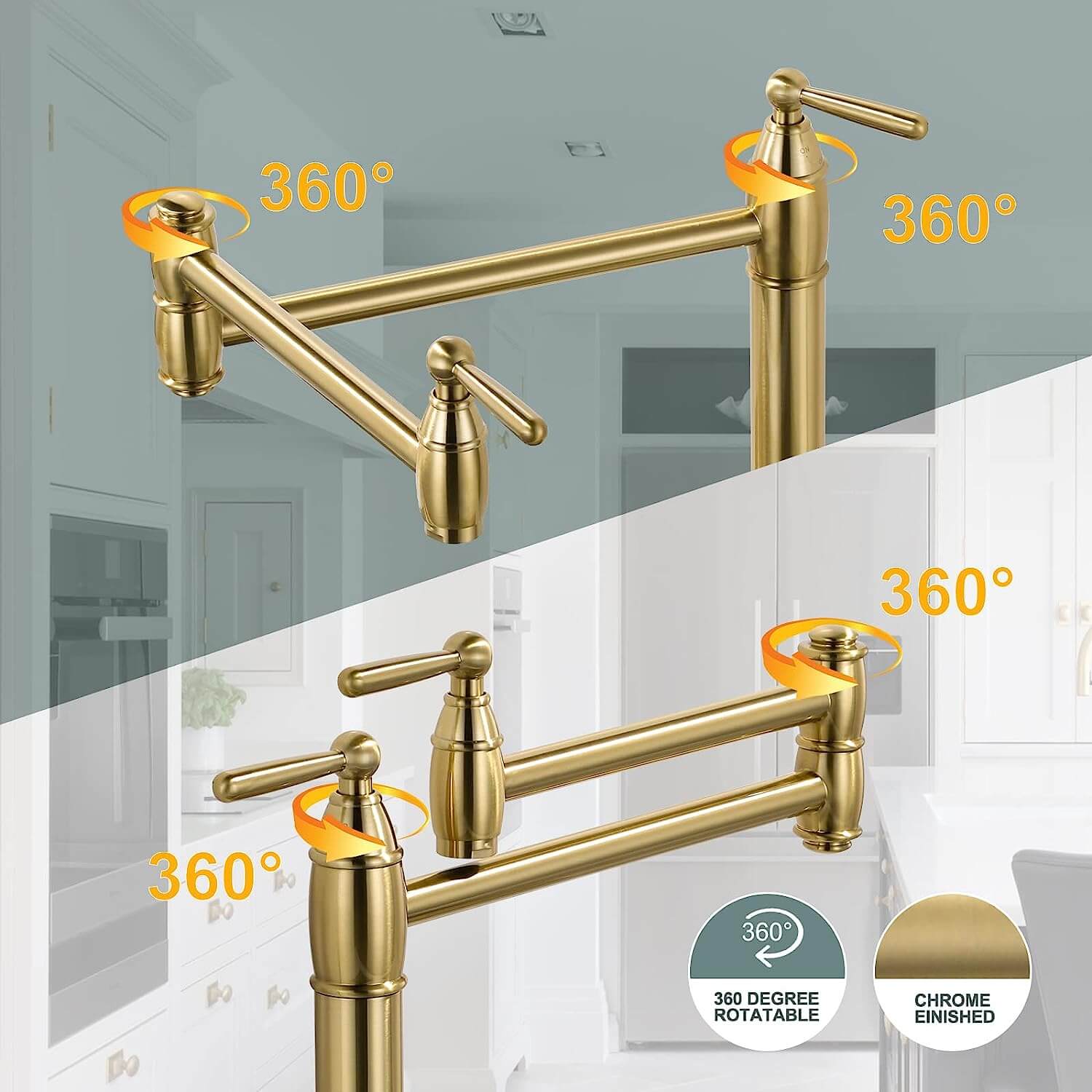 wowow deck mount brushed gold pot filler kitchen folding stove faucet 4