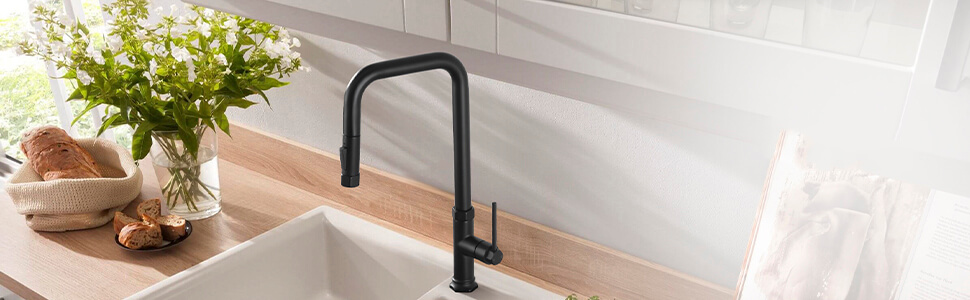 wowow dual function matte black kitchen sink faucet 12