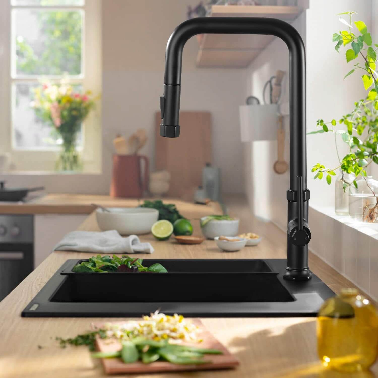 wowow dual function matte black kitchen sink faucet 9