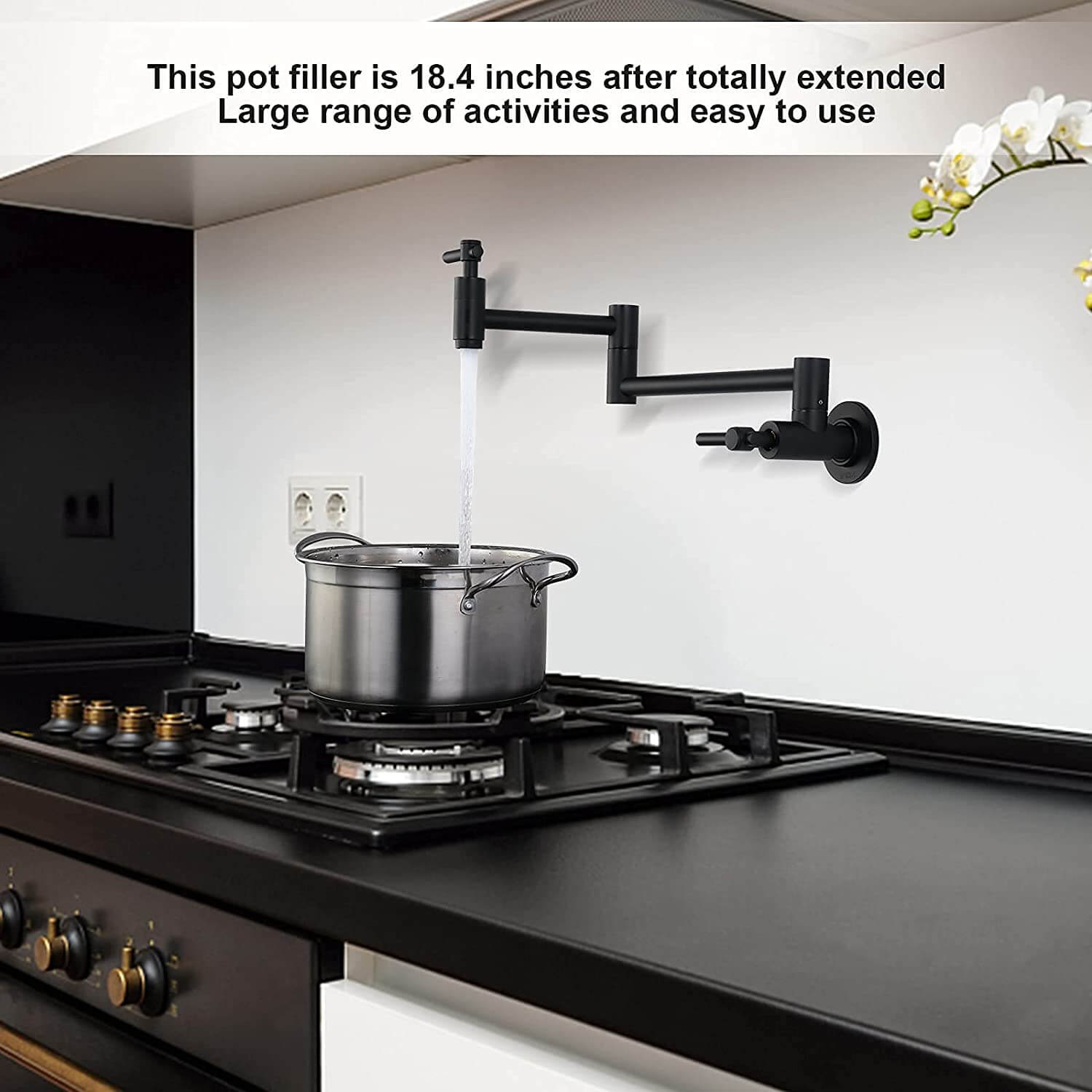 wowow wall mount black pot filler faucet above stove pasta arm 2