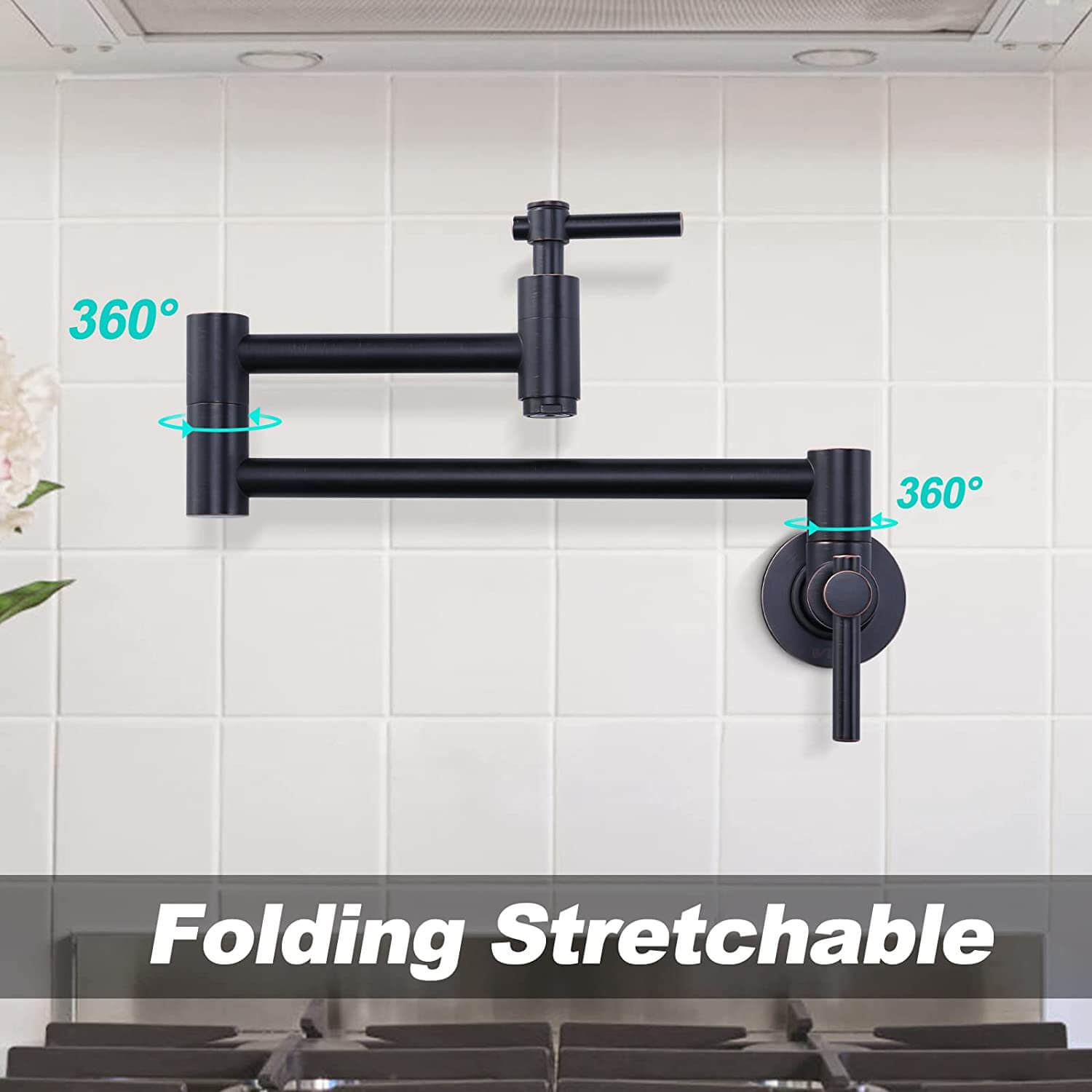wowow wall mount black pot filler faucet above stove pasta arm 7