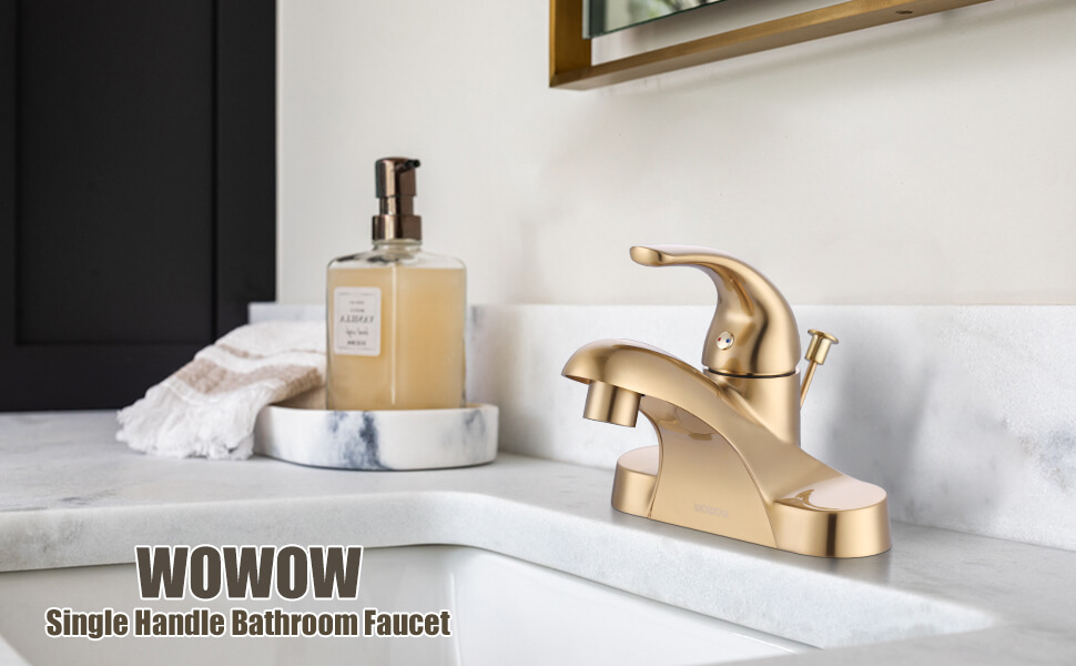 4 Inch Single Handle Brushed Gold Bathroom Sink Faucet with Lift Rod Drain Assembly - Bathroom Faucets - 2