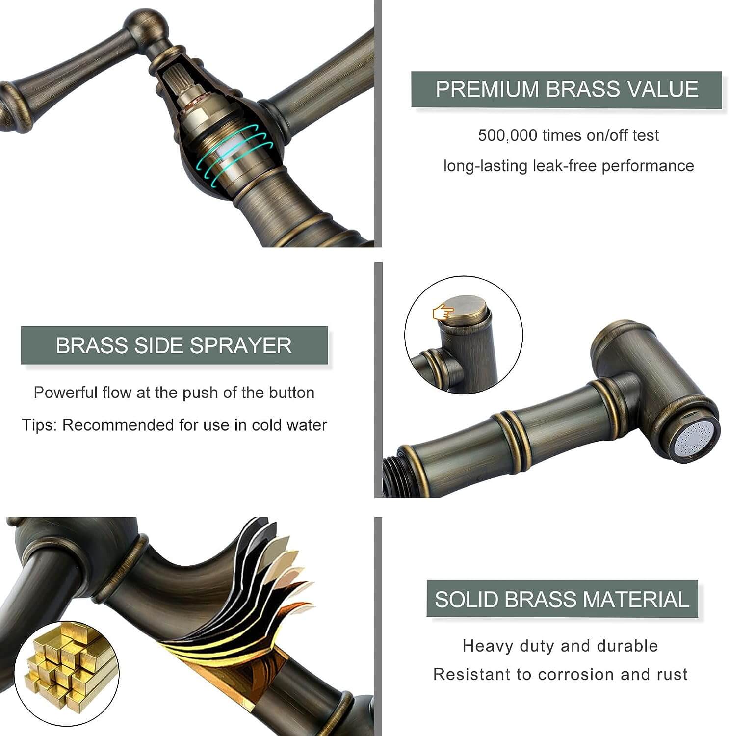 brass bridge kitchen faucet with sprayer