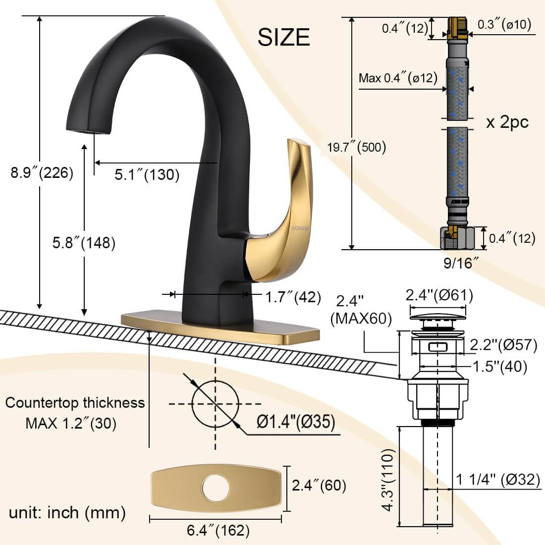 wowow single handle black and gold bathroom faucet 2